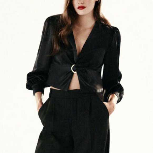 ZARA RING TRIM SATIN EFFECT TOP BLACK, SIZE XS - Picture 2 of 5